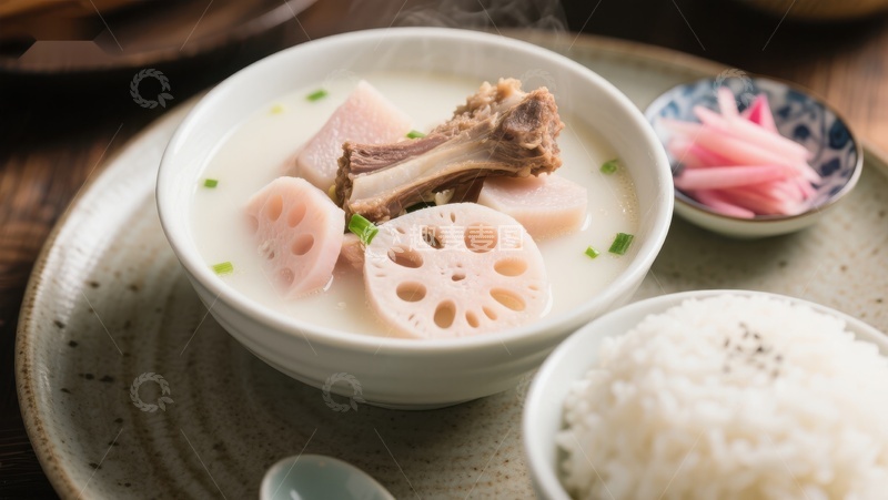 高清大图下载【趣麦麦图】莲藕排骨汤配白米饭