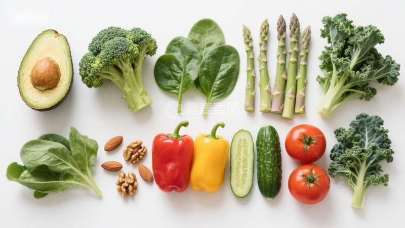 高清大图下载【趣麦麦图】新鲜蔬菜水果与坚果排列