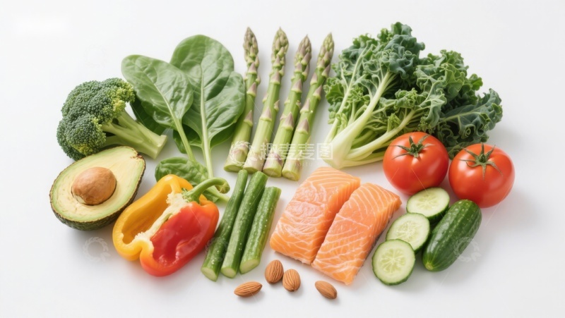 高清大图下载【趣麦麦图】新鲜蔬菜水果与三文鱼摆盘