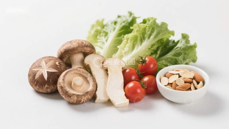 高清大图下载【趣麦麦图】新鲜蔬菜与坚果食材组合