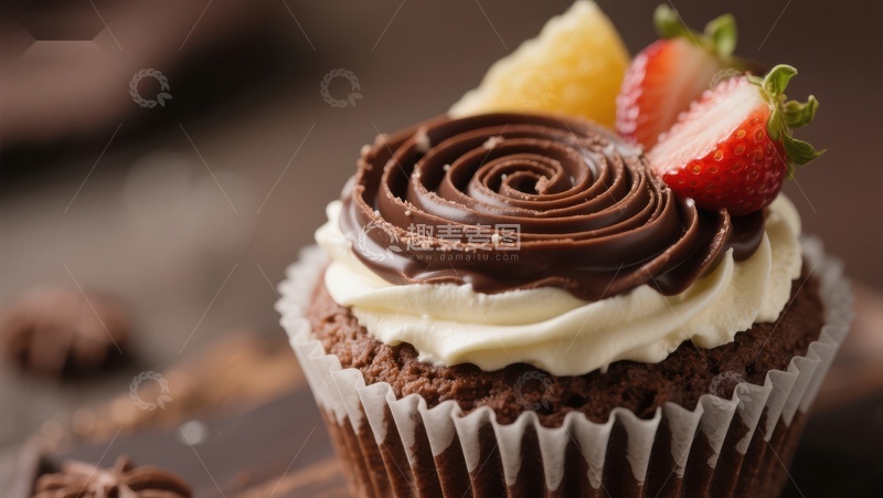 高清大图下载【趣麦麦图】巧克力草莓纸杯蛋糕