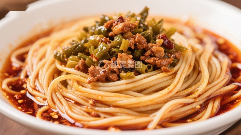 高清大图下载【趣麦麦图】热辣豆角肉末拌面