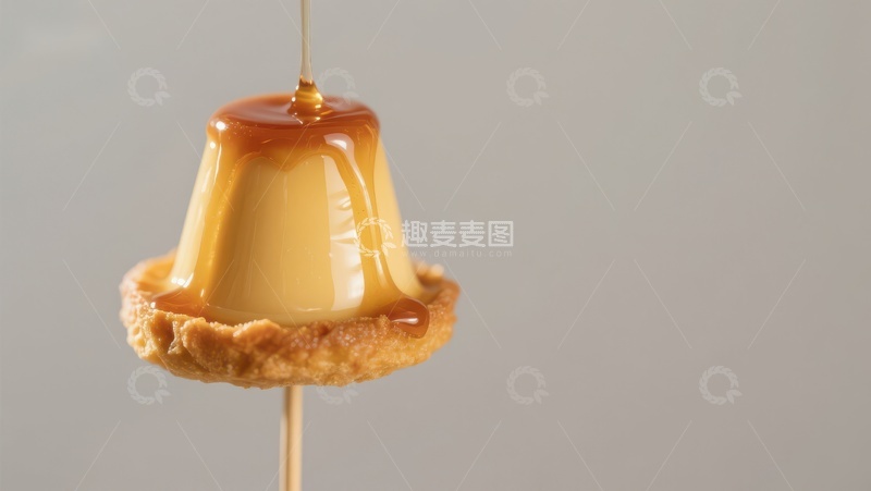 高清大图下载【趣麦麦图】焦糖布丁滴落特写