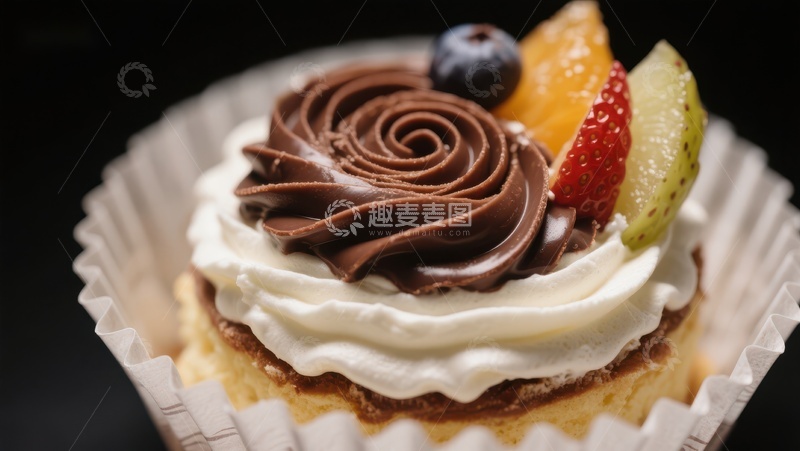 高清大图下载【趣麦麦图】巧克力奶油水果纸杯蛋糕