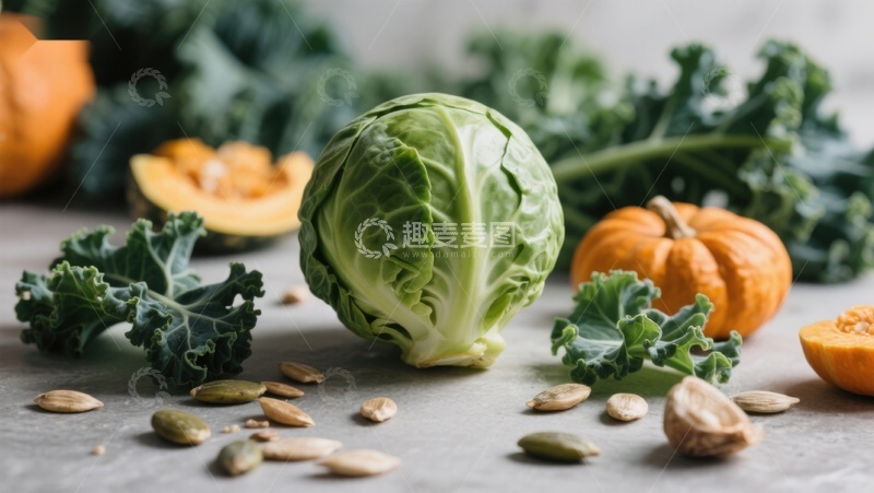 高清大图下载【趣麦麦图】新鲜蔬菜与南瓜种子静物