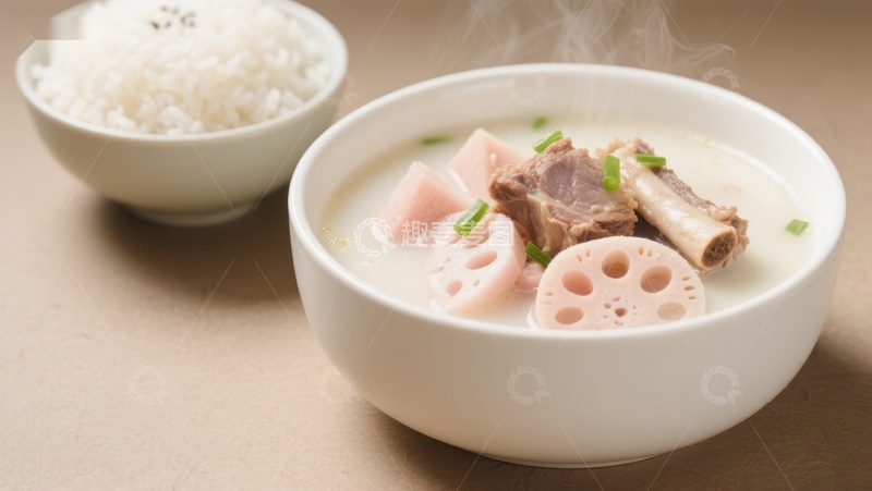 高清大图下载【趣麦麦图】莲藕排骨汤配白米饭