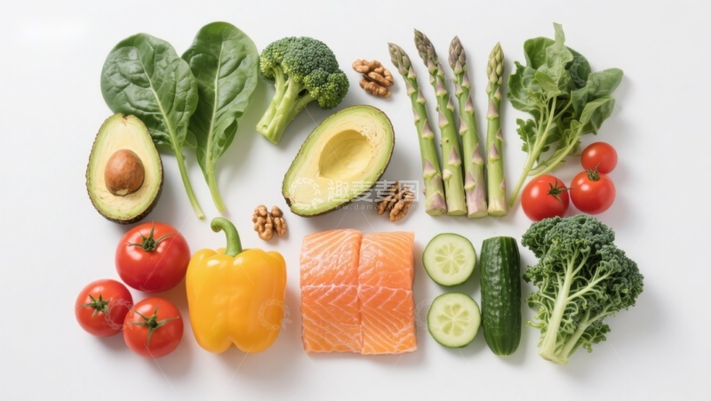 高清大图下载【趣麦麦图】新鲜蔬果与三文鱼摆盘