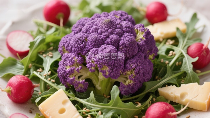 高清大图下载【趣麦麦图】紫甘蓝沙拉配樱桃萝卜与奶酪