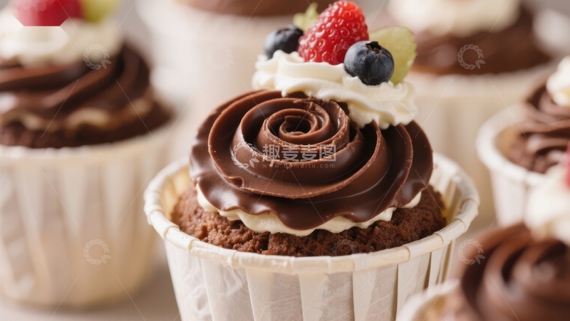 高清大图下载【趣麦麦图】巧克力奶油纸杯蛋糕