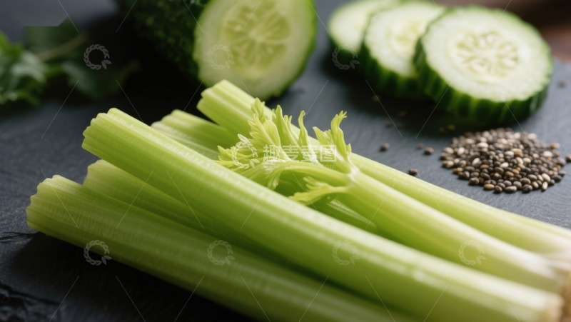 高清大图下载【趣麦麦图】新鲜芹菜与黄瓜切片