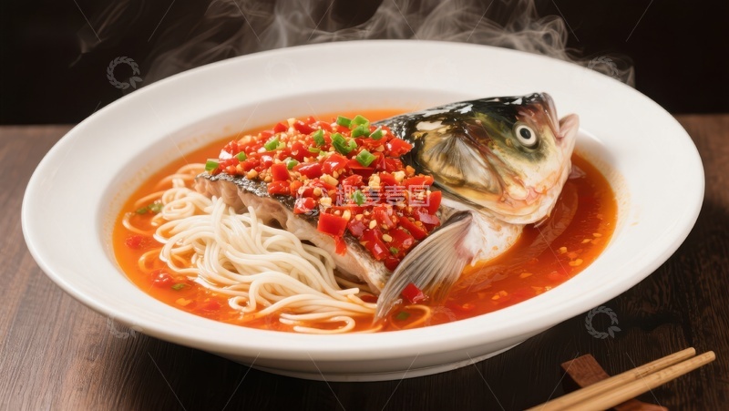 高清大图下载【趣麦麦图】香辣鱼头面热气腾腾
