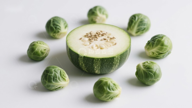 高清大图下载【趣麦麦图】切开的西葫芦与抱子甘蓝