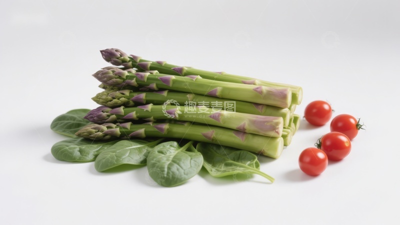 高清大图下载【趣麦麦图】新鲜芦笋配樱桃番茄与菠菜