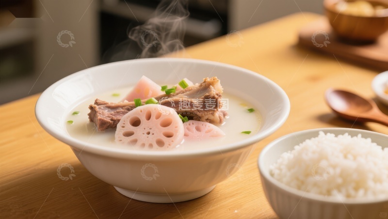 高清大图下载【趣麦麦图】莲藕排骨汤配白米饭