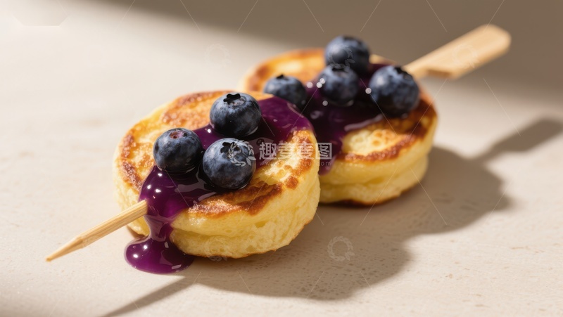 高清大图下载【趣麦麦图】蓝莓酱点缀的煎饼串