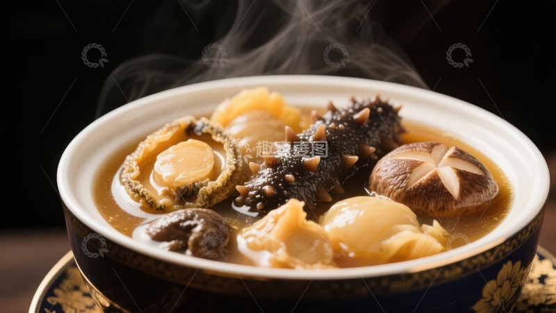 高清大图下载【趣麦麦图】热气腾腾的鲍鱼海参炖汤