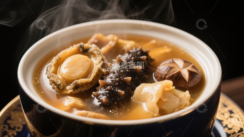 高清大图下载【趣麦麦图】鲍鱼海参炖汤，热气腾腾