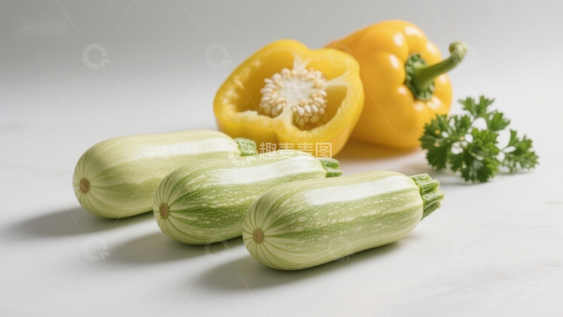 高清大图下载【趣麦麦图】西葫芦与黄椒静物展示