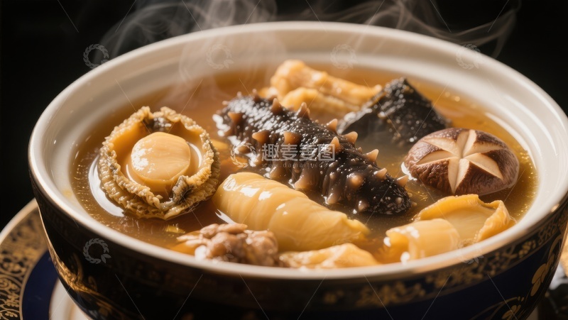 高清大图下载【趣麦麦图】鲍鱼海参炖汤，热气腾腾