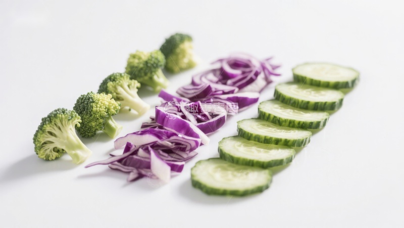 高清大图下载【趣麦麦图】切好的西兰花紫甘蓝黄瓜