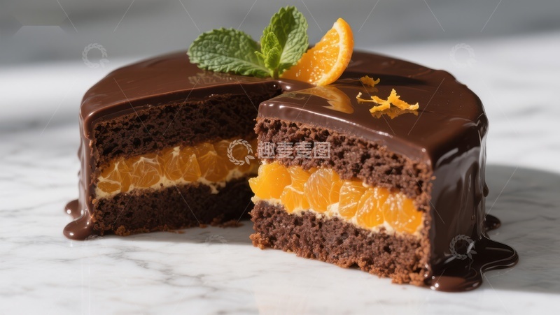 高清大图下载【趣麦麦图】巧克力橙子蛋糕切片展示