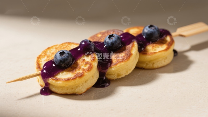 高清大图下载【趣麦麦图】蓝莓酱点缀的奶酪糕点串