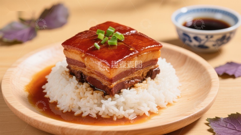 高清大图下载【趣麦麦图】红烧肉配白米饭，经典中式美食