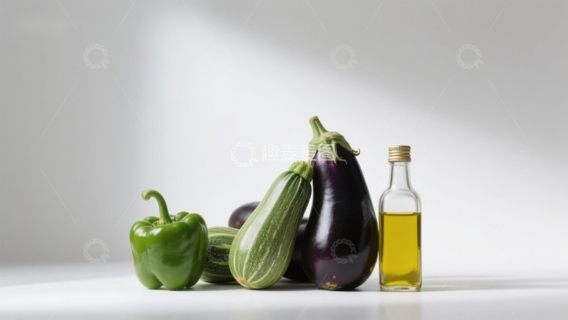 高清大图下载【趣麦麦图】新鲜蔬菜与橄榄油静物