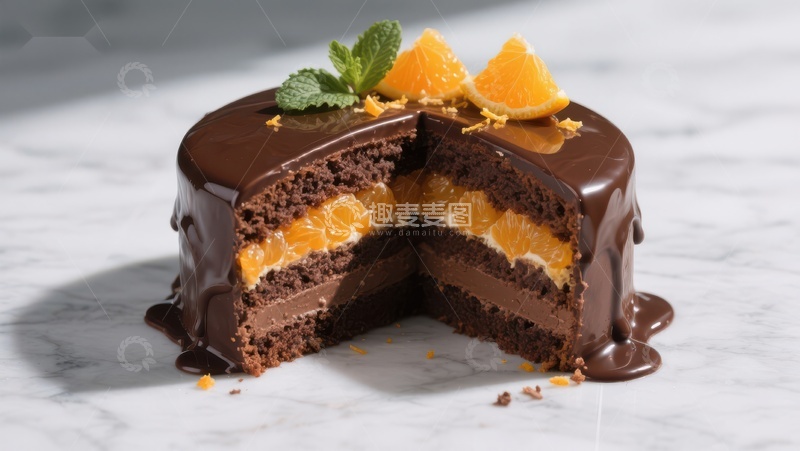 高清大图下载【趣麦麦图】巧克力橙子蛋糕，浓郁美味