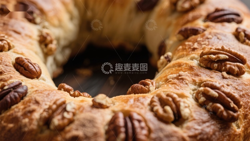 高清大图下载【趣麦麦图】坚果装饰的面包圈特写