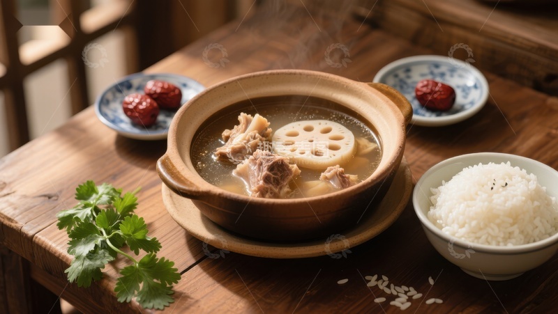 高清大图下载【趣麦麦图】莲藕排骨汤配白米饭