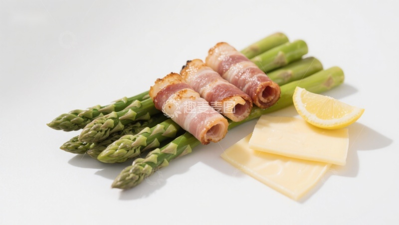 高清大图下载【趣麦麦图】培根包裹芦笋配奶酪柠檬