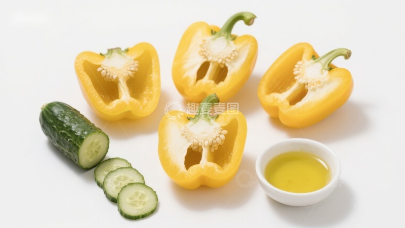 高清大图下载【趣麦麦图】切开的黄椒与黄瓜配油