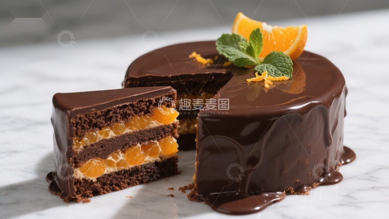 高清大图下载【趣麦麦图】巧克力橙子蛋糕，切片展示