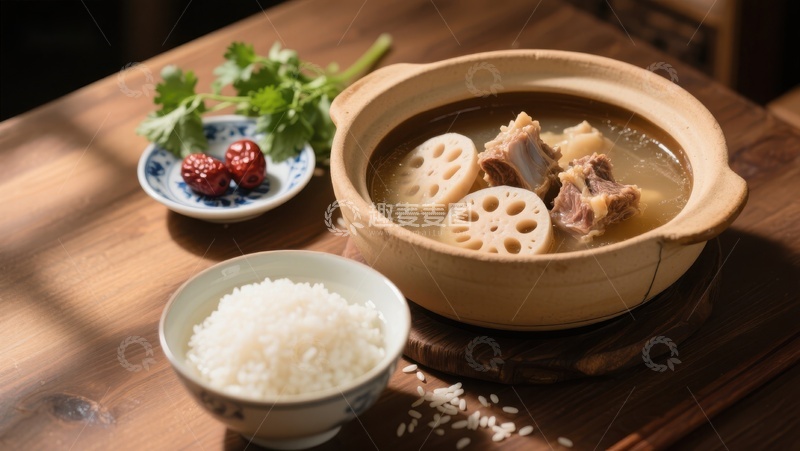 高清大图下载【趣麦麦图】莲藕排骨汤配白米饭