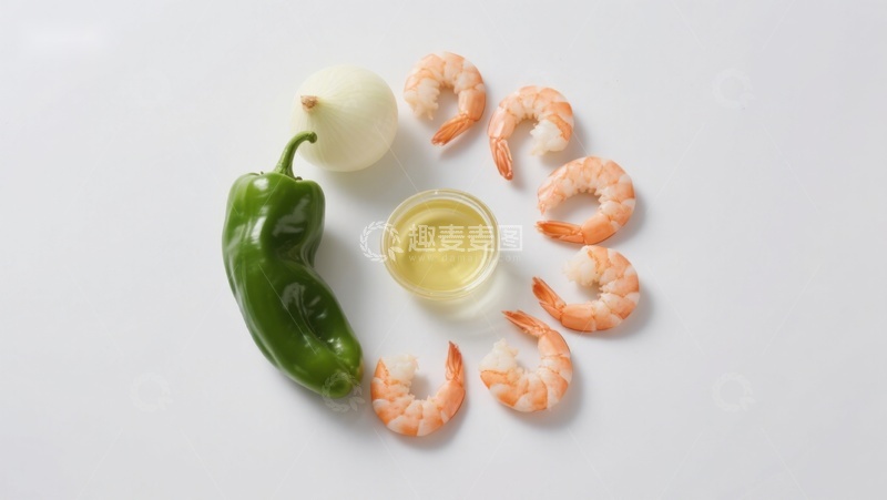 高清大图下载【趣麦麦图】虾仁青椒洋葱食材摆盘