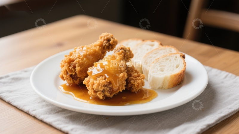 高清大图下载【趣麦麦图】-酥炸鸡柳配蜂蜜与面包片