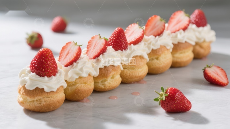 高清大图下载【趣麦麦图】草莓奶油泡芙整齐排列