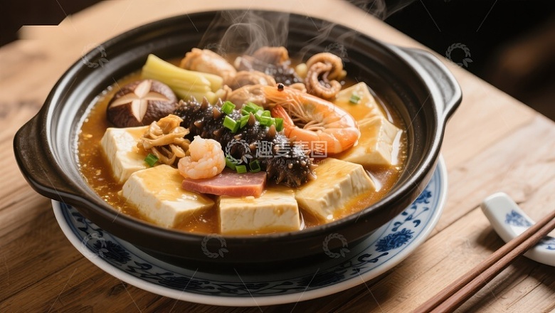 热气腾腾的海鲜豆腐煲