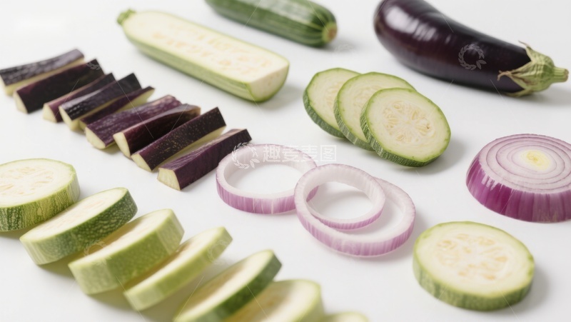 高清大图下载【趣麦麦图】切好的茄子黄瓜洋葱