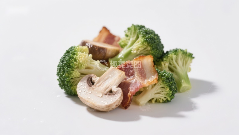 高清大图下载【趣麦麦图】西兰花培根与蘑菇组合