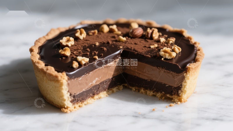 高清大图下载【趣麦麦图】巧克力坚果挞，切开展示丰富层次