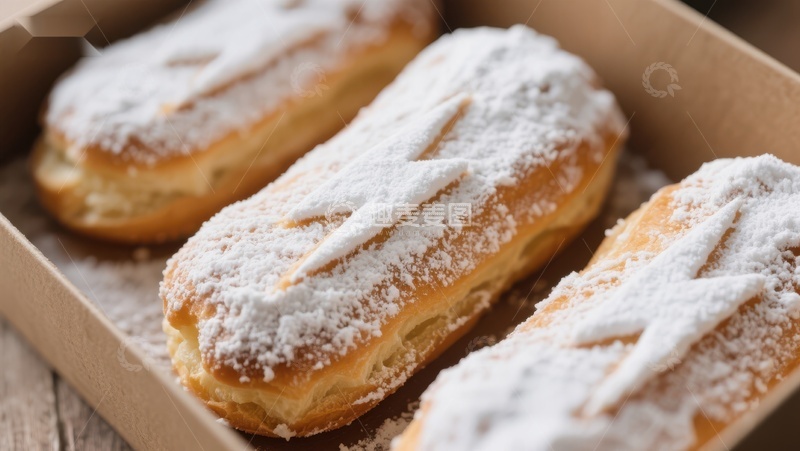 高清大图下载【趣麦麦图】盒装奶油泡芙撒糖粉