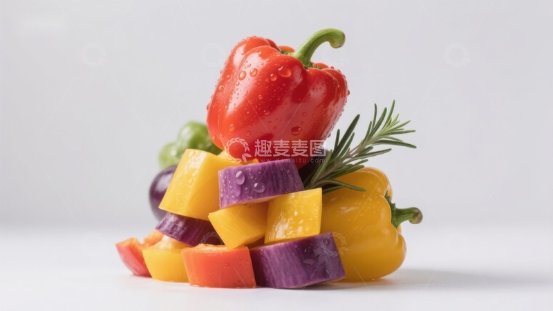 高清大图下载【趣麦麦图】彩椒与蔬菜切块堆叠