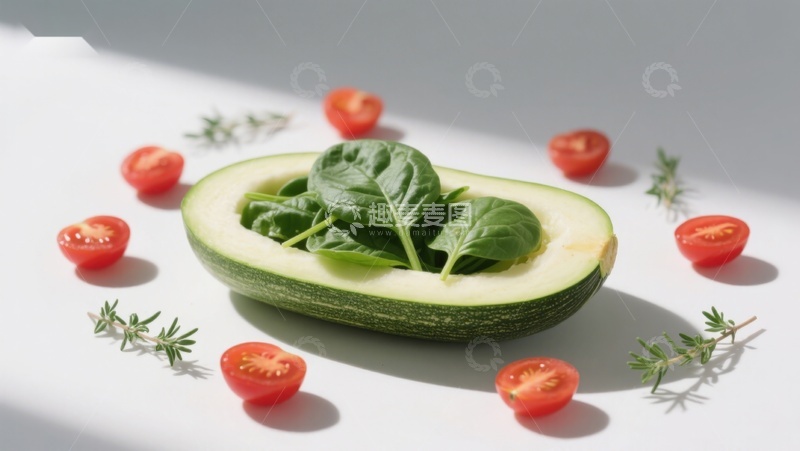 高清大图下载【趣麦麦图】西葫芦配菠菜与小番茄
