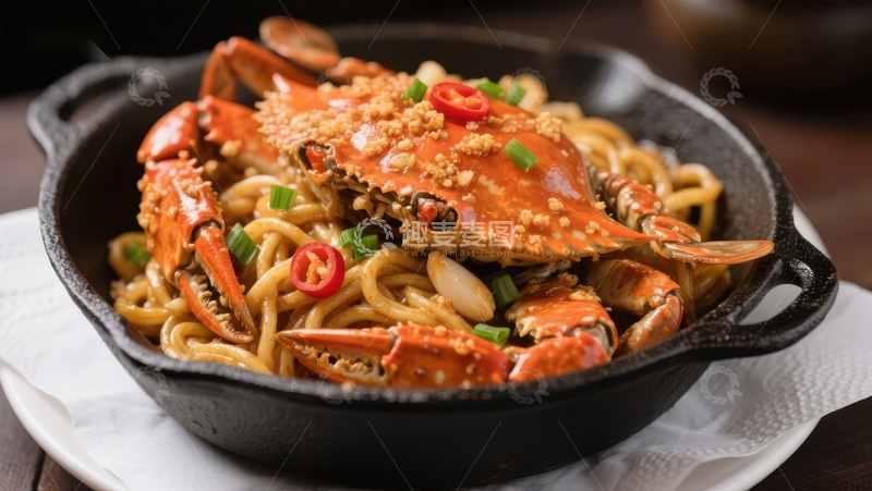 高清大图下载【趣麦麦图】香辣蟹炒面，美味海鲜料理