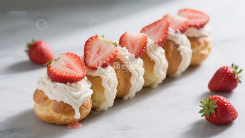 高清大图下载【趣麦麦图】奶油泡芙配草莓