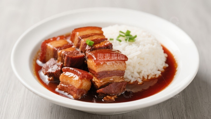 高清大图下载【趣麦麦图】红烧肉配白米饭