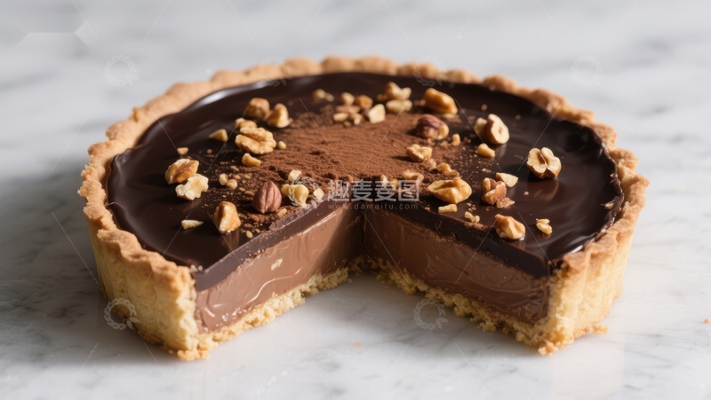 高清大图下载【趣麦麦图】巧克力坚果挞，切片展示