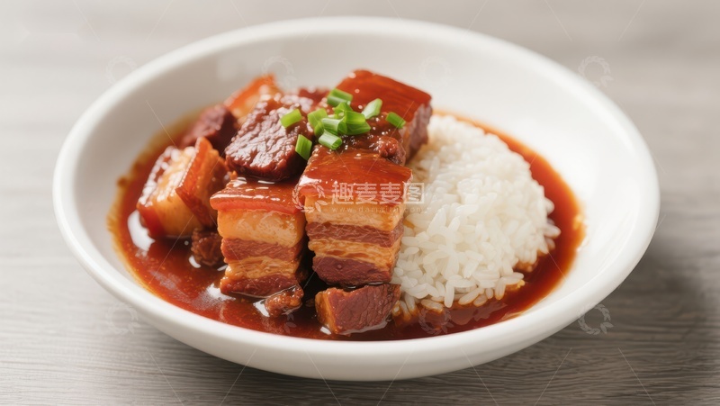 高清大图下载【趣麦麦图】-红烧肉盖浇饭，色泽诱人